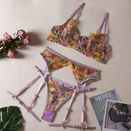 Floral Lingerie Set - Light purple / S - lingerie