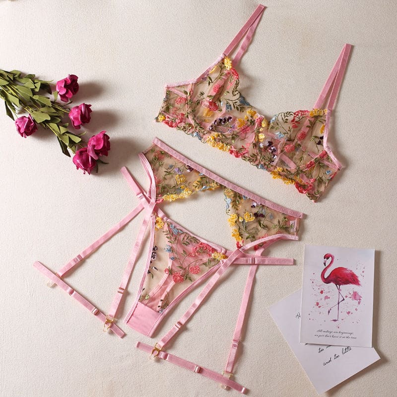 Floral Lingerie Set - Pink / S - lingerie