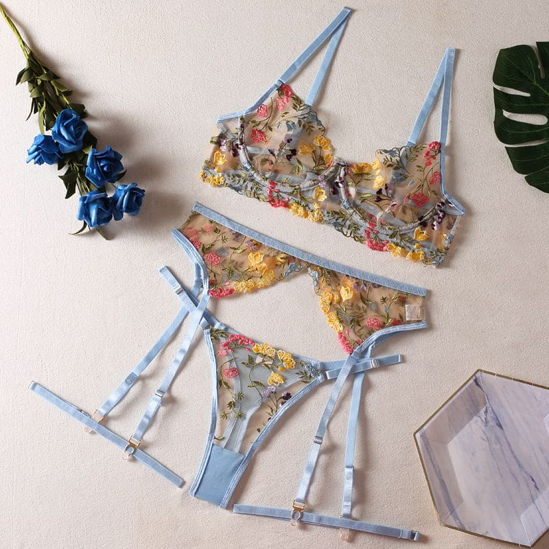 Floral Lingerie Set - Sky Blue / S - lingerie