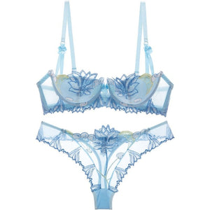 Flower Lace Lingerie - Blue / 32A/70A - underwear