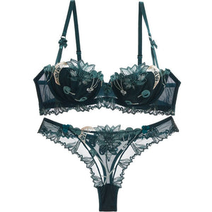 Flower Lace Lingerie - Dark green / 32A/70A - underwear