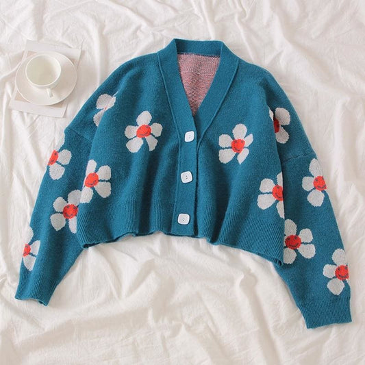 Flower Power Cropped Cardigan - Cottagecore fashion Flower 