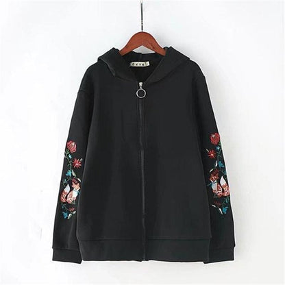 Fox Flower Embroidered Hoodie Cardigan MK15611 - KawaiiMoriStore