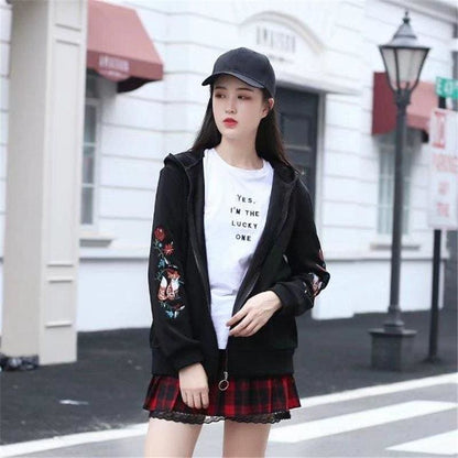 Fox Flower Embroidered Hoodie Cardigan MK15611 - KawaiiMoriStore