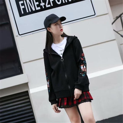 Fox Flower Embroidered Hoodie Cardigan MK15611 - KawaiiMoriStore