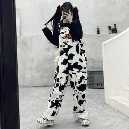 Funny Cute Cow/Checker Overalls MK15663 - KawaiiMoriStore