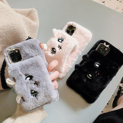 Furry Wrist Cat Embroidery Iphone Phone Case MK15211 - KawaiiMoriStore