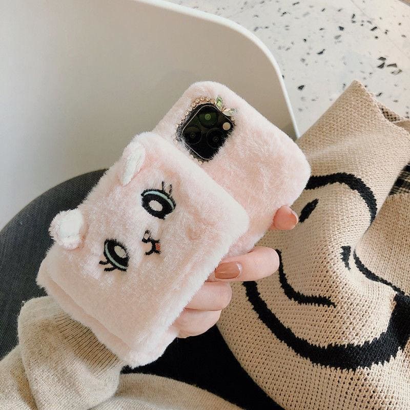 Furry Wrist Cat Embroidery Iphone Phone Case MK15211 - KawaiiMoriStore