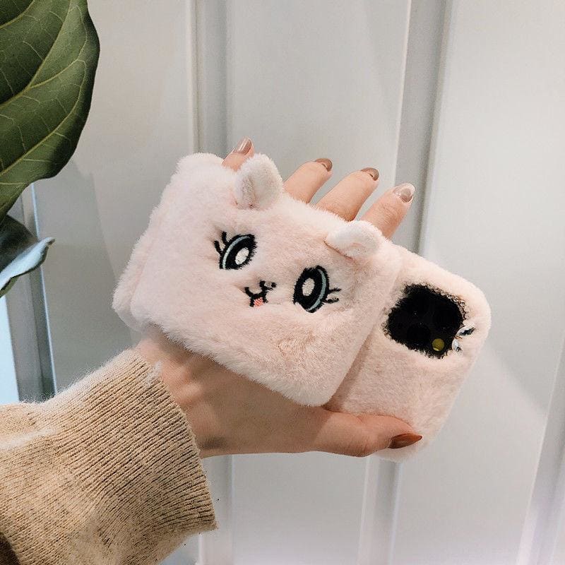 Furry Wrist Cat Embroidery Iphone Phone Case MK15211 - KawaiiMoriStore