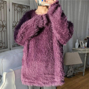 Fuzzy Pure Color Oversized Knitted Sweater MK15453 - KawaiiMoriStore