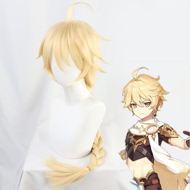 Genshin Impact Aether Lumine Traveler Player Golden Cosplay Wig MK15304 - KawaiiMoriStore