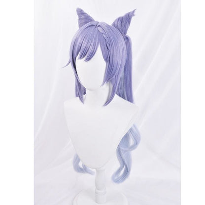 Genshin Impact KEQING Gradient Purple Cosplay Long Curly Ponytails Ears Wig MK15298 - KawaiiMoriStore