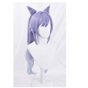Genshin Impact KEQING Gradient Purple Cosplay Long Curly Ponytails Ears Wig MK15298 - KawaiiMoriStore