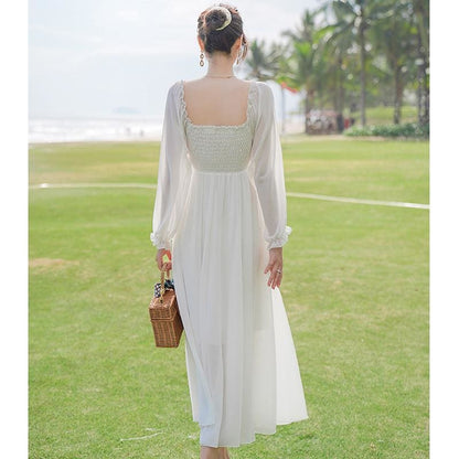 Gentle Mesh Pleated Midi Dress