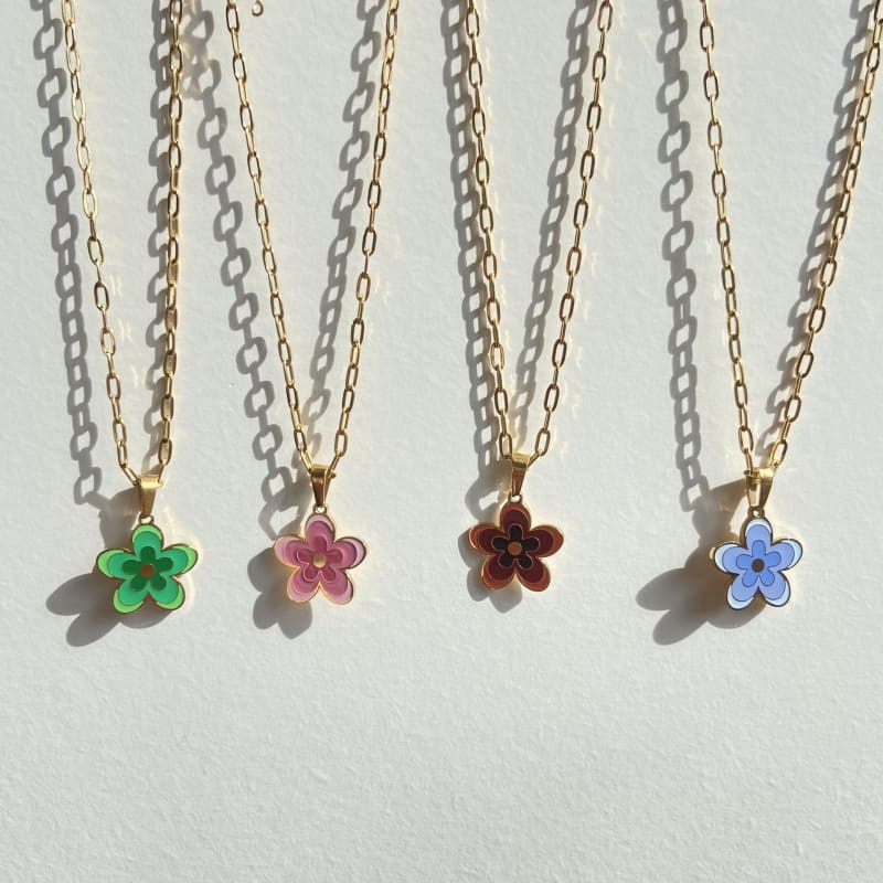 Gold Chain Flower Pendant Necklace - necklace