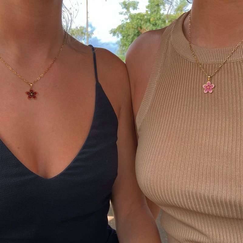 Gold Chain Flower Pendant Necklace - necklace