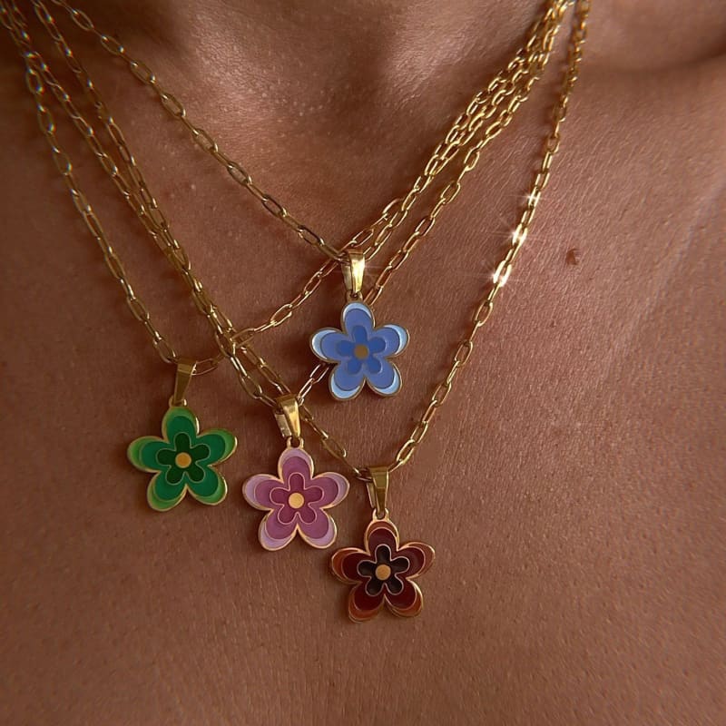 Gold Chain Flower Pendant Necklace - necklace