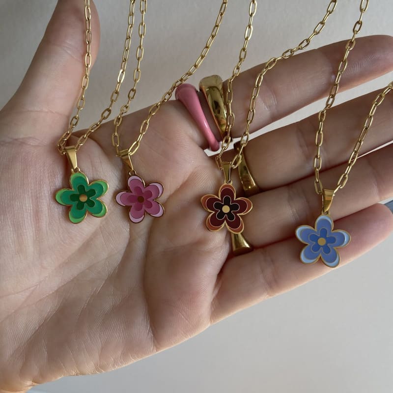 Gold Chain Flower Pendant Necklace - necklace