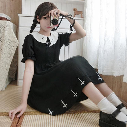 Goth Cross Hexagram For Cute Gril Mesh Dress MK15556 - KawaiiMoriStore