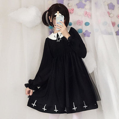 Goth Cross Hexagram For Cute Gril Mesh Dress MK15556 - KawaiiMoriStore