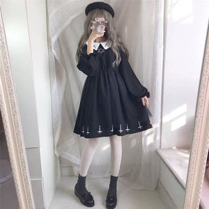 Goth Cross Hexagram For Cute Gril Mesh Dress MK15556 - KawaiiMoriStore
