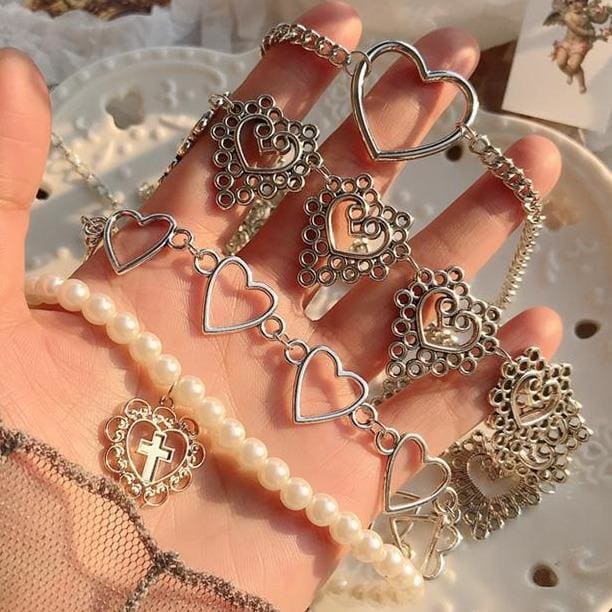 Goth Heart Wing Choker Chain Necklace MK15712 - KawaiiMoriStore