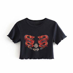 Gothic Black Dragon Print Slim T-Shirt MK15922 - KawaiiMoriStore