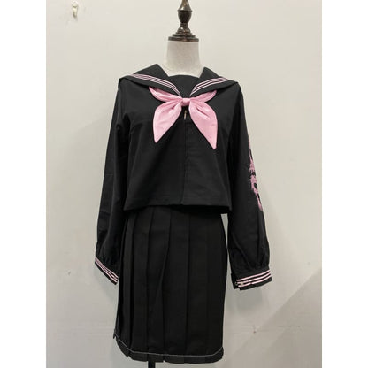 Gothic Black Embroidered JK Uniform Suit MK15146 - KawaiiMoriStore