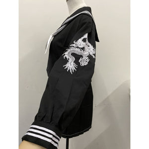 Gothic Black Embroidered JK Uniform Suit MK15146 - KawaiiMoriStore