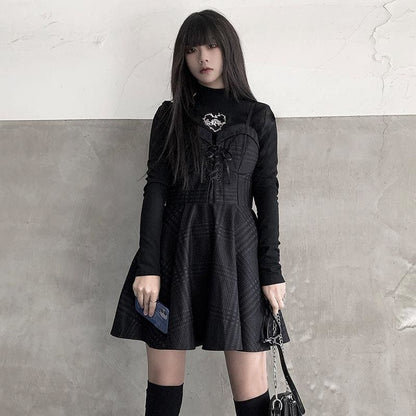 Gothic Black Ghost Girl Woolen Suspender Skirt Set MM0704 - KawaiiMoriStore