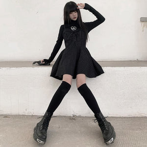 Gothic Black Ghost Girl Woolen Suspender Skirt Set MM0704 - KawaiiMoriStore