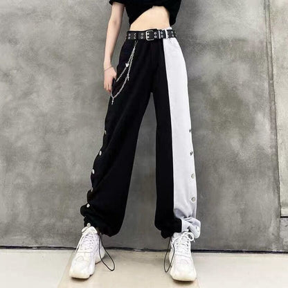 Gothic Black White MKlice High Waist Wide Leg Pants MK15192 - KawaiiMoriStore