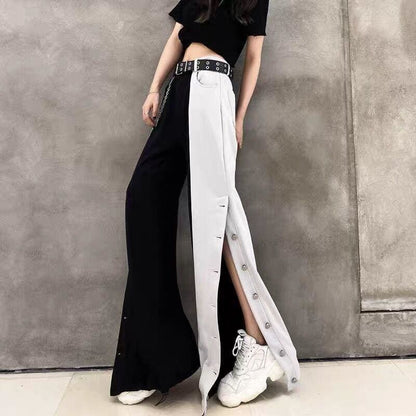 Gothic Black White MKlice High Waist Wide Leg Pants MK15192 - KawaiiMoriStore