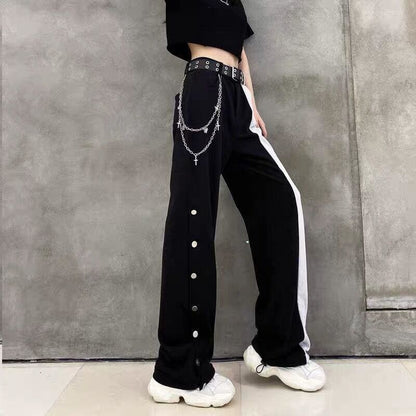 Gothic Black White MKlice High Waist Wide Leg Pants MK15192 - KawaiiMoriStore