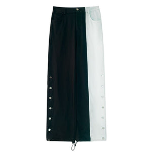 Gothic Black White MKlice High Waist Wide Leg Pants MK15192 - KawaiiMoriStore