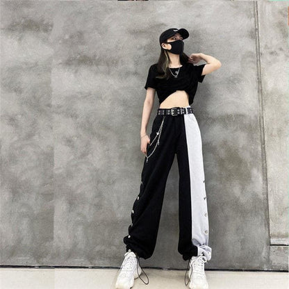 Gothic Black White MKlice High Waist Wide Leg Pants MK15192 - KawaiiMoriStore