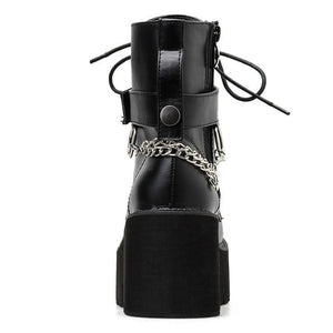 Gothic Chain Strap Lace Up Platform Boots MK006 - KawaiiMoriStore