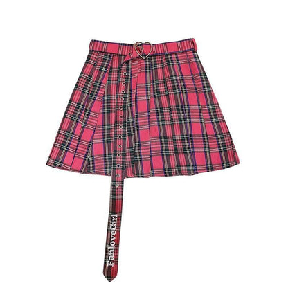 Gothic Cool Girl Heart Plaid Skirt MK15786 - KawaiiMoriStore