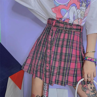 Gothic Cool Girl Heart Plaid Skirt MK15786 - KawaiiMoriStore