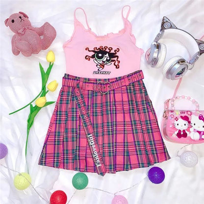 Gothic Cool Girl Heart Plaid Skirt MK15786 - KawaiiMoriStore