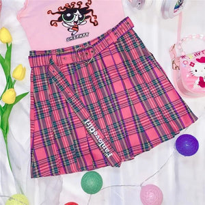 Gothic Cool Girl Heart Plaid Skirt MK15786 - KawaiiMoriStore