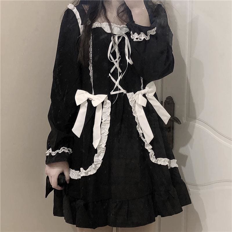 Gothic Cute Girl Bow Tie Dress MK271 - KawaiiMoriStore