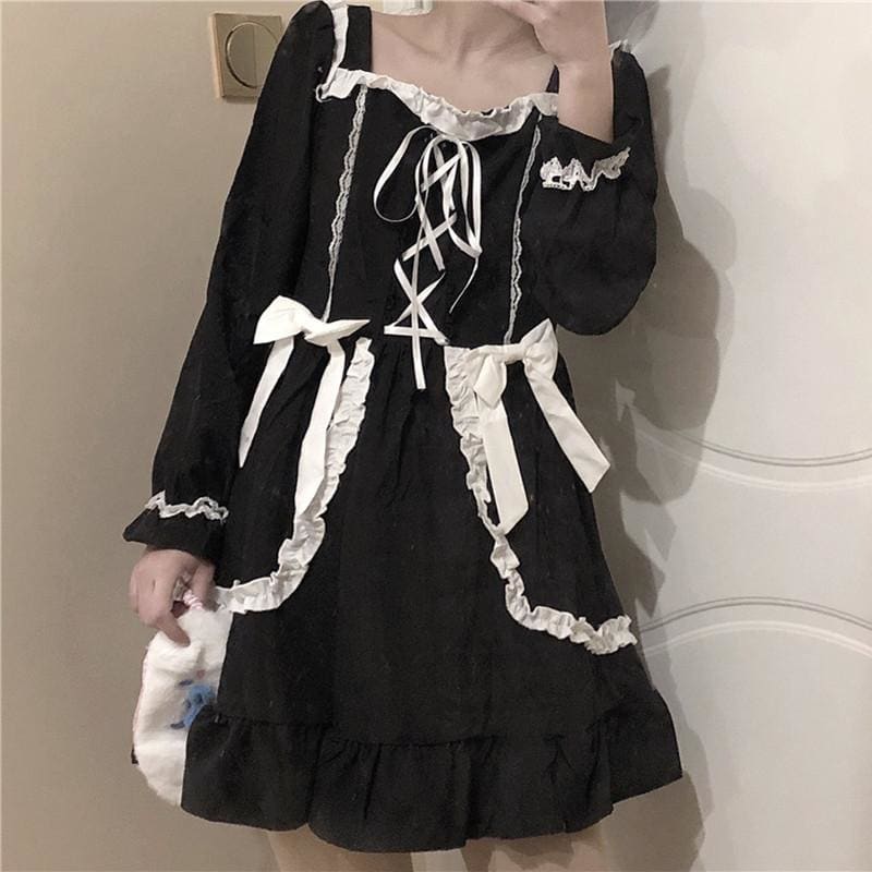 Gothic Cute Girl Bow Tie Dress MK271 - KawaiiMoriStore