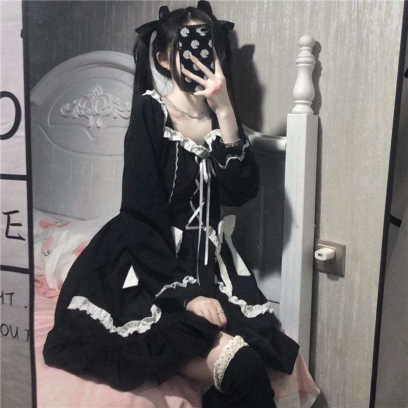 Gothic Cute Girl Bow Tie Dress MK271 - KawaiiMoriStore