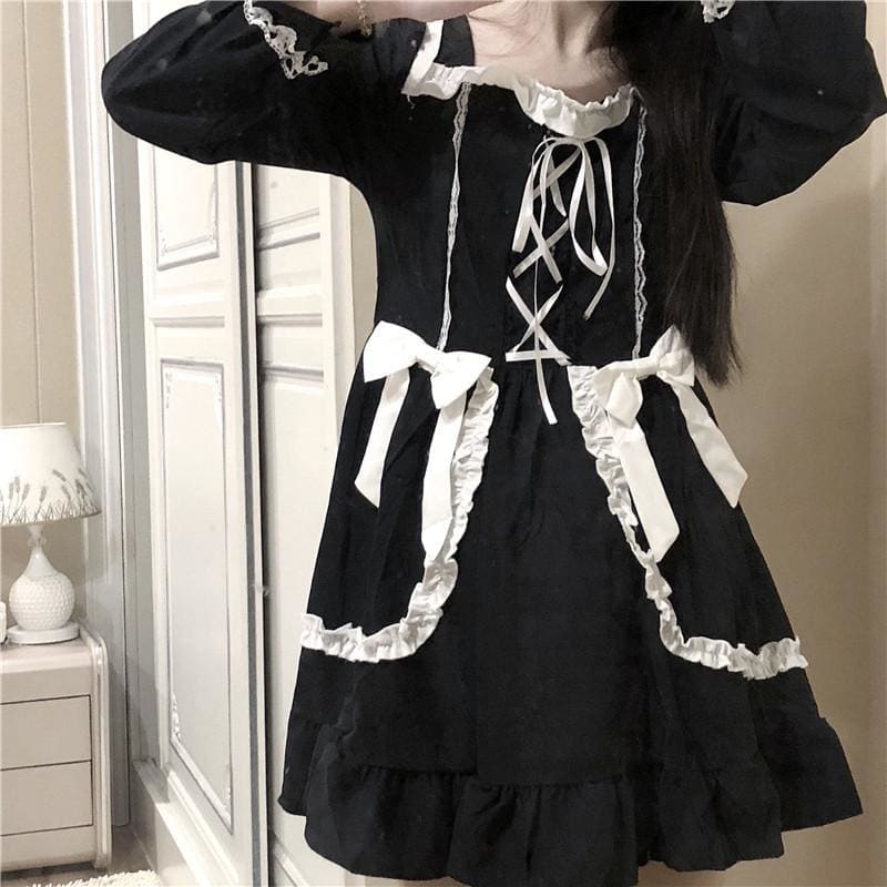 Gothic Cute Girl Bow Tie Dress MK271 - KawaiiMoriStore