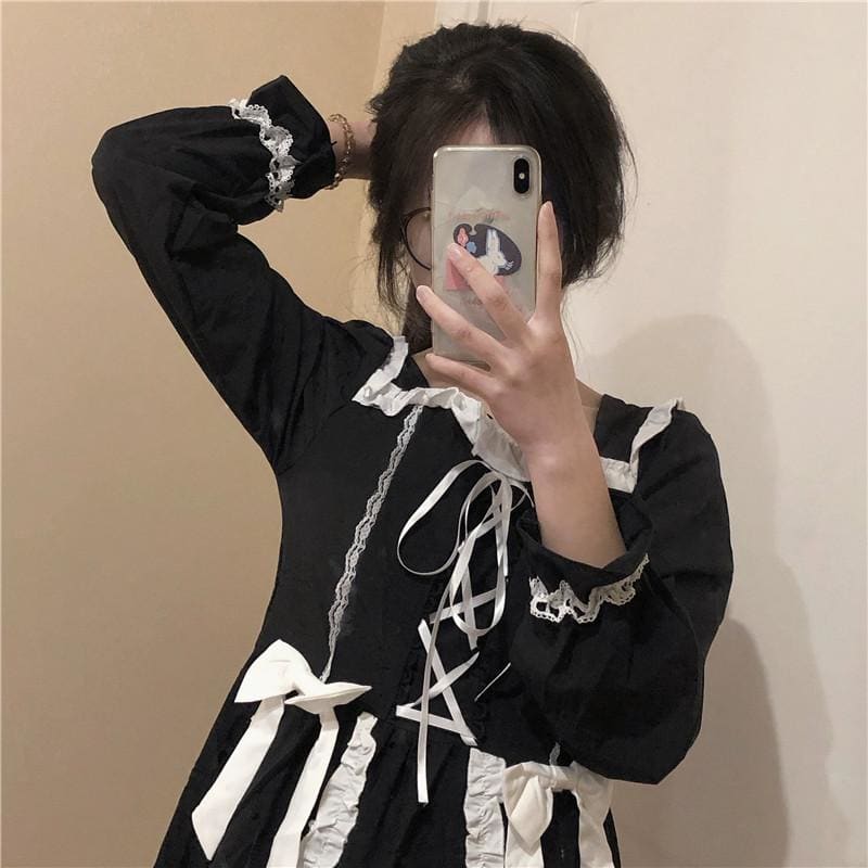 Gothic Cute Girl Bow Tie Dress MK271 - KawaiiMoriStore