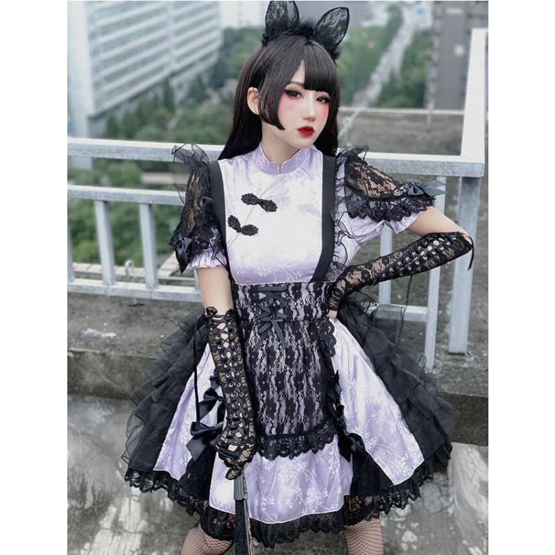 Gothic Fashion Lilac Colour Cheongsam Lolita Dress MM0724 - KawaiiMoriStore