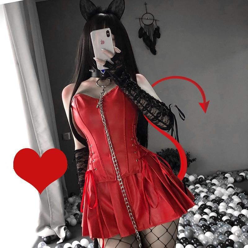 Gothic Fishbone Bunny Girl Bandage Uniform Set MK143 - KawaiiMoriStore