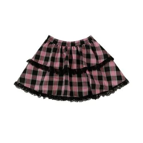 Gothic Harajuku Cake Skirts Pink Plaid Fashion Sweet Girl Punk Skirt Set MK194 - KawaiiMoriStore