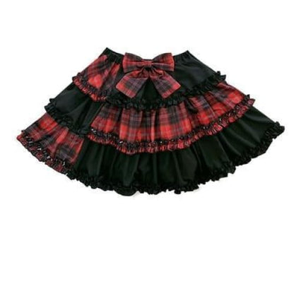 Gothic Harajuku Cake Skirts Red Plaid Bowknot Stitching Short Skirts Suit MM0581 - KawaiiMoriStore